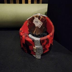 Chronograph Moissanite Diamond Watch With Red Rubber Belt