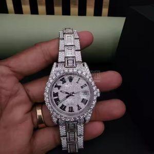 customized baguette collets fully iced out moissanite diamond watch