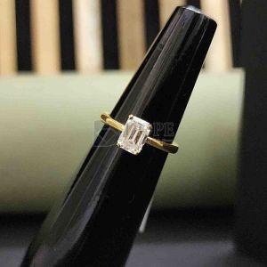 Elegant Emerald Cut Yellow Gold Moissanite Diamond Ring