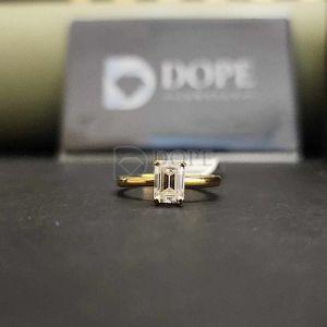 Elegant Emerald Cut Yellow Gold Moissanite Diamond Ring