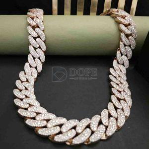 Elegant Full Iced Out 925 Sterling Silver Mosaic Setting Cuban Chain