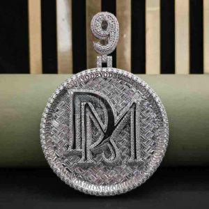 Elegant Full Iced Out Baguette and Round Cut DM Diamond Pendant