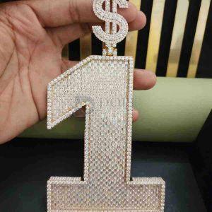 Elegant Iced Out Number 1 Dollar Sign Stainless Steel Hip Hop Pendant