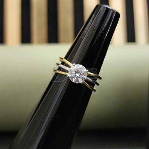 Exclusive Three Row Yellow Gold Round Cut Engagement Ring
