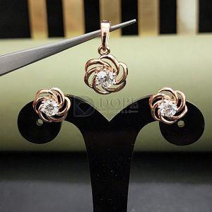 Golden Designer Diamond Studded Pendant Set