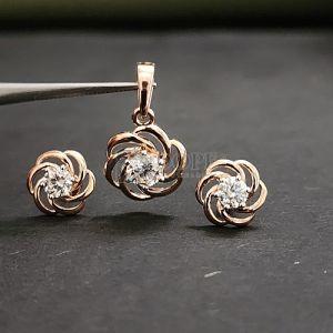 Golden Designer Diamond Studded Pendant Set