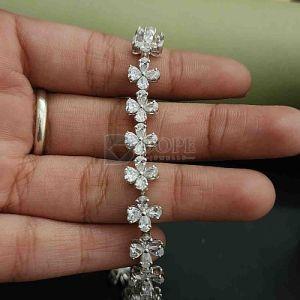 IGI Certified 925 Sterling Silver Heart And Pear Cut Diamond Bracelet