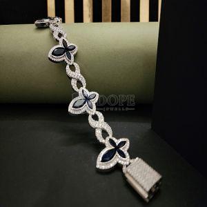 Ladies Black and Silver Flower Design Fashionable Moissanite Diamond Bracelet