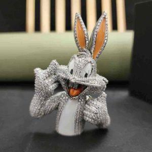 Luxury Stainless Steel Moissanite Bunny Full Ice Out Charm Diamond Pendant
