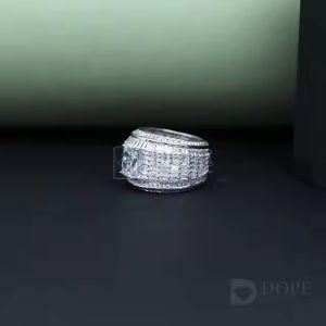 Mens 925 Sterling Silver Ice Out Lab Grown Diamond Ring