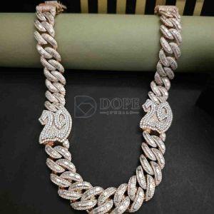 Mens Luxury Fully Iced Out Rose Gold Plated Diamond Cuban Chain