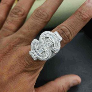 Mens Sterling Silver 925 Dollar Sign Moissanite Diamond Ring