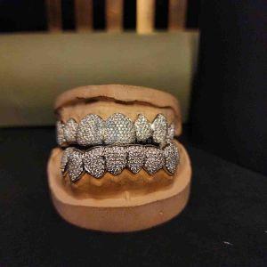 Personalized 925 Sterling Silver Iced Out Diamond Grillz Set