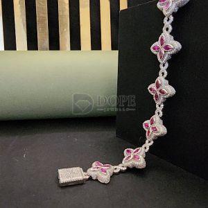 Pink and Silver Designer Moissanite Diamond Bracelet