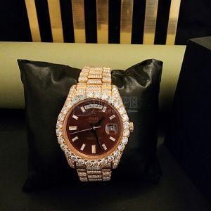 Premium Mossianite Golden Round Dial Diamond Watch