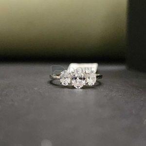 Pretty Three Stone Elegant Oval Cut Moissanite Ring