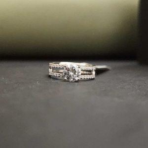 Round Cut Moissanite Double Band Engagement Ring