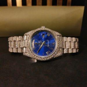 Royal Blue Round Dial Diamond Fashion Watch with Quartz Movement