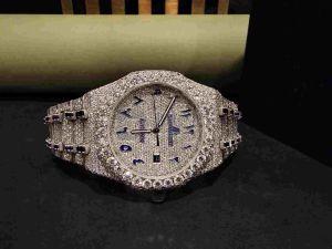 Royal Look Arabic Numerals Round Dial Full Iced Moissanite Diamond Watch