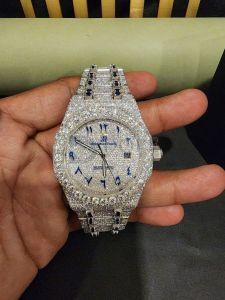 Royal Look Arabic Numerals Round Dial Full Iced Moissanite Diamond Watch
