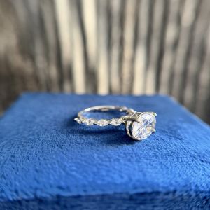 Oval Diamond Ring Lab Grown Engagement White Gold Pave Solitaire Bridal Gift