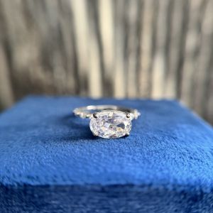 Oval Diamond Ring Lab Grown Engagement White Gold Pave Solitaire Bridal Gift