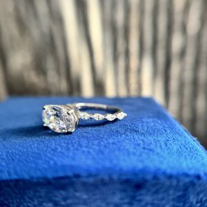 Oval Diamond Ring Lab Grown Engagement White Gold Pave Solitaire Bridal Gift
