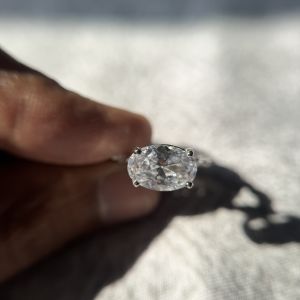 Oval Diamond Ring Lab Grown Engagement White Gold Pave Solitaire Bridal Gift