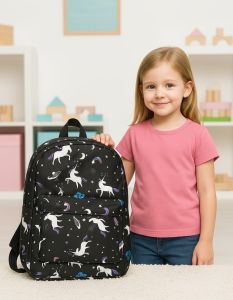 Black Unisex Polyester Printed School Bags