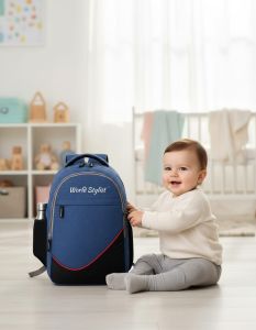 Plain Blue And Black Polyester School Bag