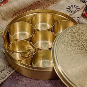 6 Inch Traditional Handcrafted Round Brass Spice Box