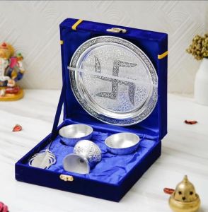 7 Inch Aluminium Swastik Pooja Thali Set