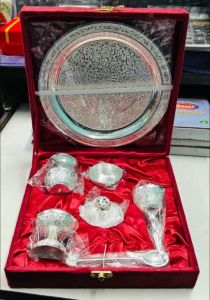 8 Inch Aluminium Pooja Thali Set