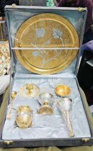 8 Inch Dual Tone Aluminium Pooja Thali Set