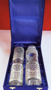 Decorative German Silver Plated Glass Bottle Set