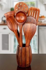 Premium Wooden Kitchen Utensil Set with Holder