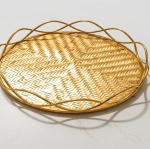 Golden Round Metal Handmade Tray