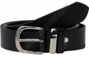 Mens Black Leather Belt with Metal Buckle
