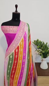 Multicolored Pure Banarasi Khaddi Georgette Silk Saree