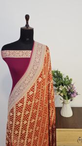 Orange Maroon Pure Banarasi Khaddi Georgette Saree