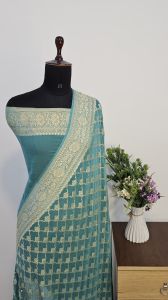 Teal Blue Pure Banarasi Khaddi Georgette Saree