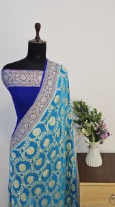 Turquoise Pure Banarasi Khaddi Georgette Saree