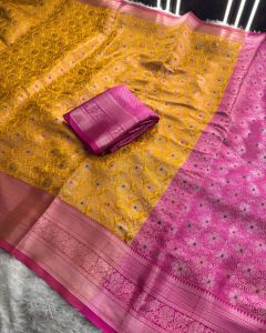 Yellow Banarasi Silk Saree