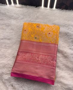 Yellow Banarasi Silk Saree