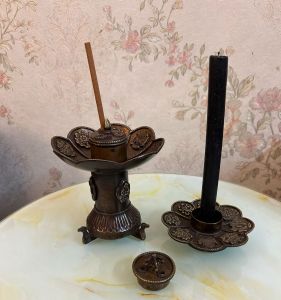 Antique Brass Incense & Candle Holder