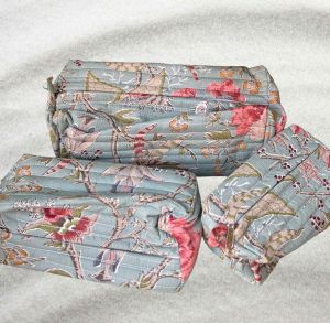 Designer Hand Printed Cotton Quilted Pouch Set