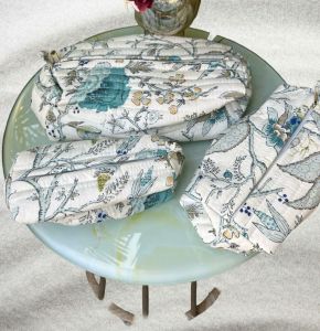 Floral Hand Printed Quilted Cotton Pouch Set