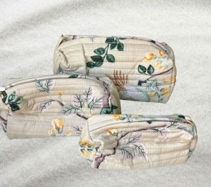 Quilted Cotton Travel Pouch Set Hand Printed