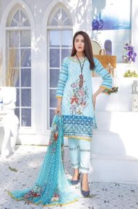 Ladies Aqua Bloom Designer Kurti Pant Dupatta Set