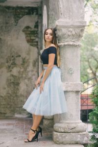 Ladies Black & Blue Party Wear Crop Top Skirt Set